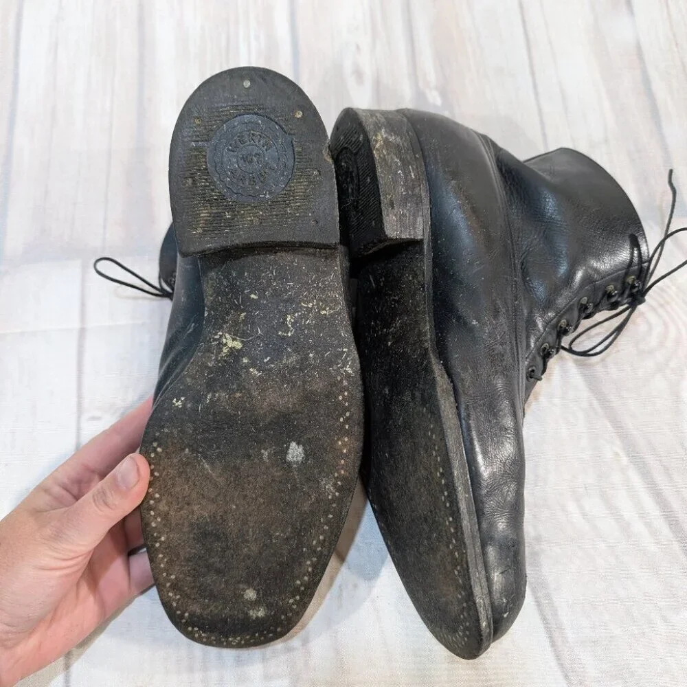 Vintage Black Leather Lace-Up Ankle Boots